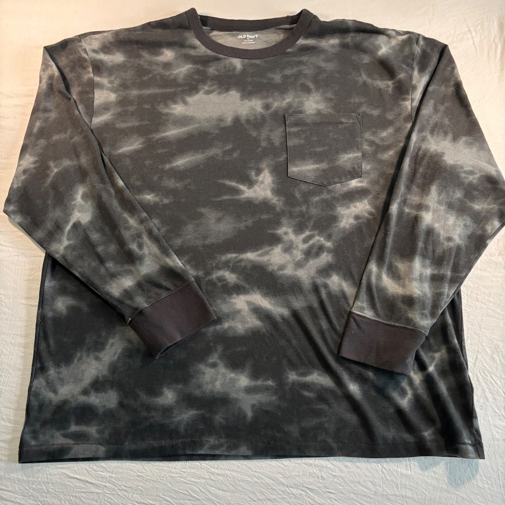 Old Navy Mens XL Long Sleeve Pocket Tee Black Gray Tie Dye Soft Washed Shirt